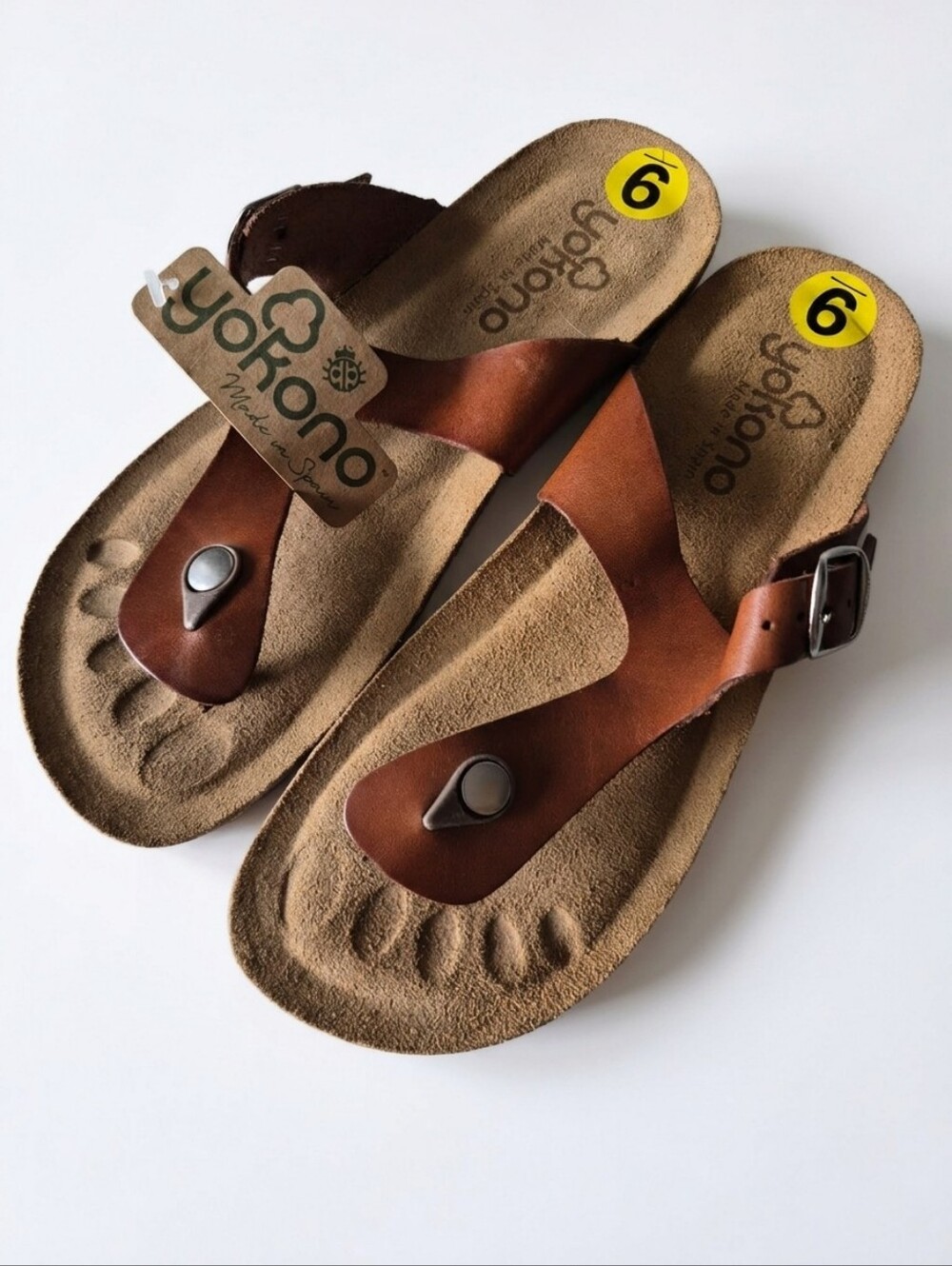 NWT Yokono Ibiza Brown Leather Comfort Toe-Post Slide Sandals - Size 9